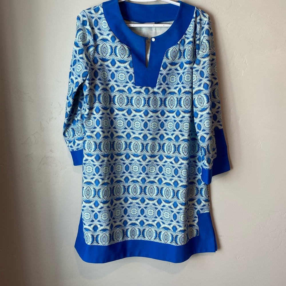 Cabana Life Blue and White Paisley Swim Coverup Dress L SPF Resortwear Travel - Picture 3 of 7